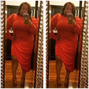 Red puffed sleeve dress